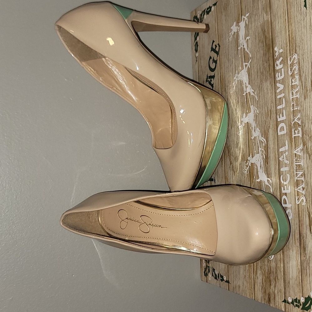 Beige high heels